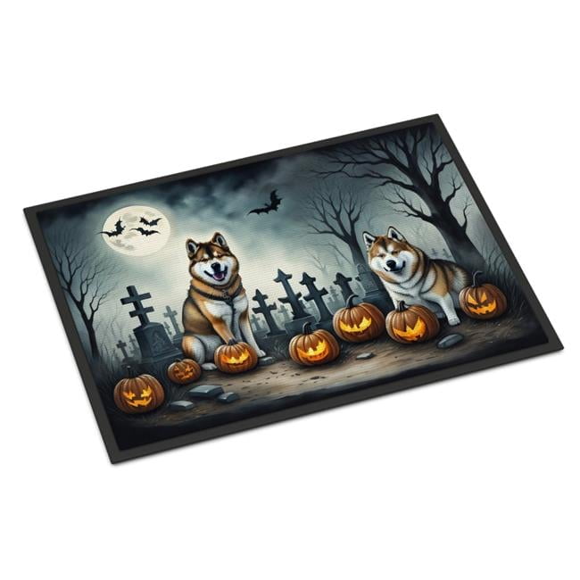 Akita Halloween Cemetery Scene Non-Slip Outdoor Doormat