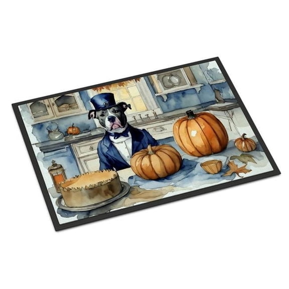 24 x 36 in. Unisex Pit Bull Terrier Fall Kitchen Pumpkins Indoor or Outdoor Mat