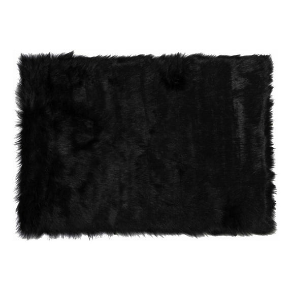 24" x 36" x 1.5" Black Faux Rectangular - Area Rug