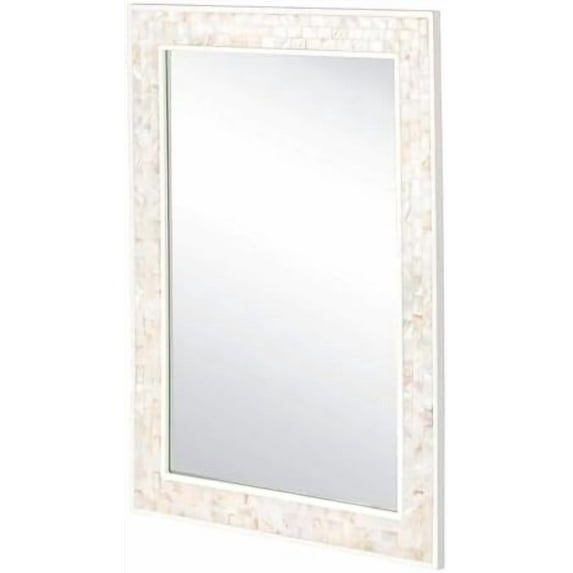 24 x 36Inch Rectangle Wall Mirror, Natural Shell Framed Rectangular Mirror for Bathroom, Vanity, Bedroom, Living Room, Entryway, Wall Mounted Horizontal or Vertical, White