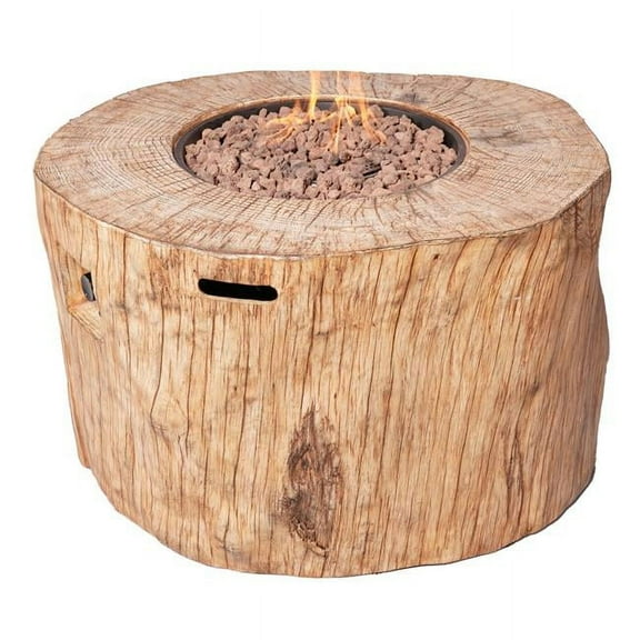 24 x 37 x 40 in. Brown Faux Wood Stump Propane Round Fire Pit with Cover