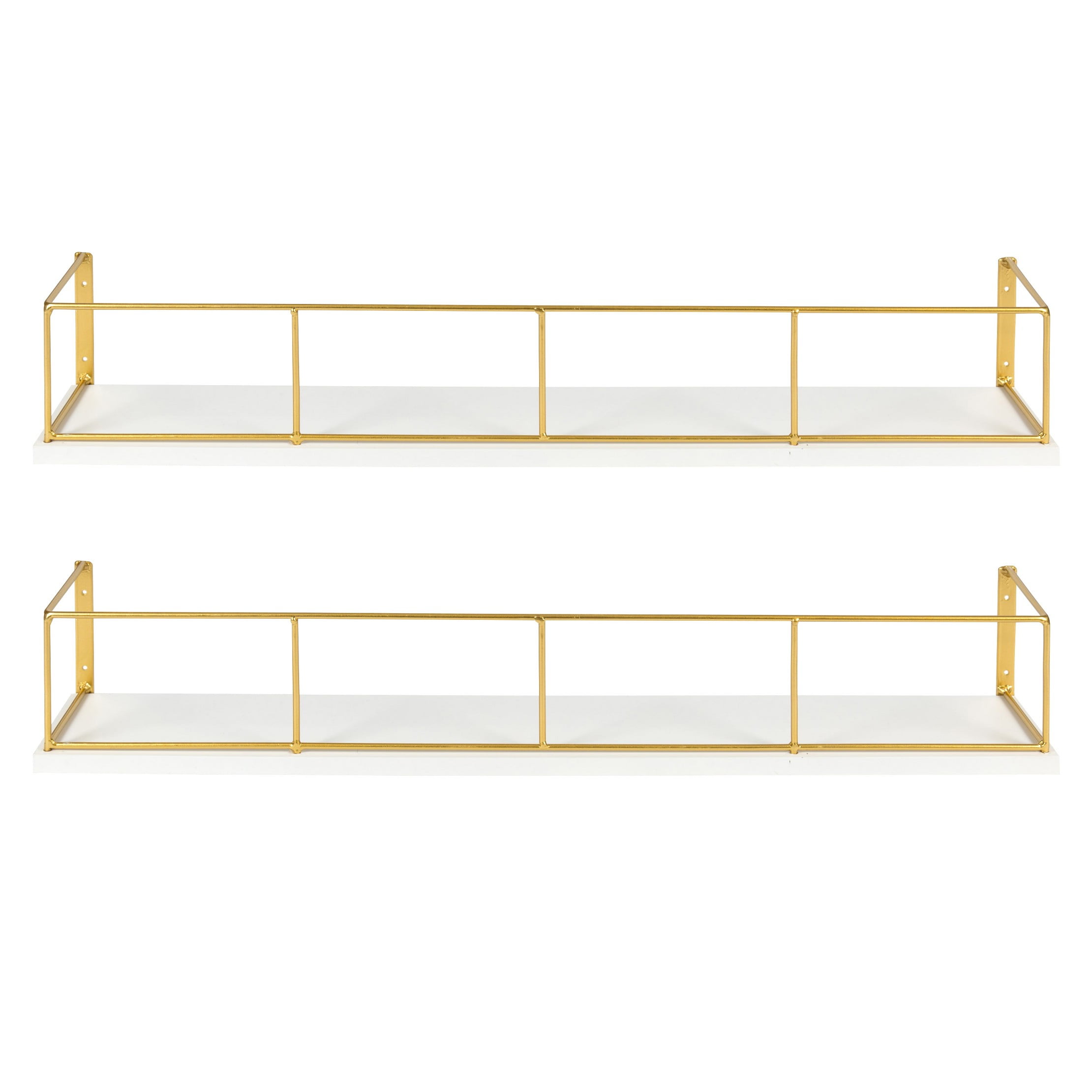 Chic Modern White and Gold Wood-Metal 24" Floating Shelves, 2-Pack