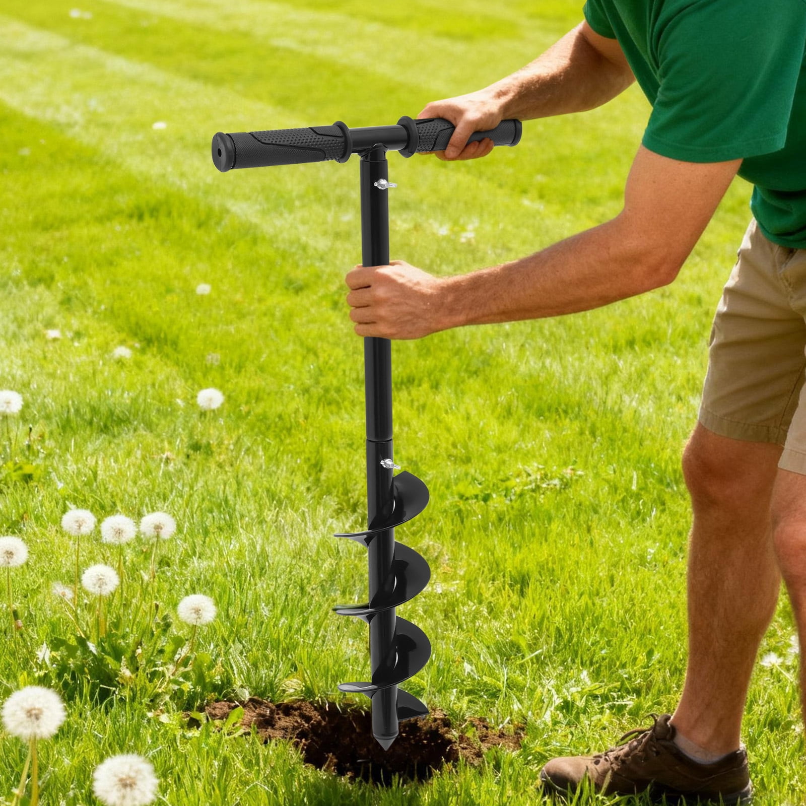 24'' x 4" Manual Hole Digger, Detachable Hand Post Hole Digger, Earth Garden Auger Drill ...
