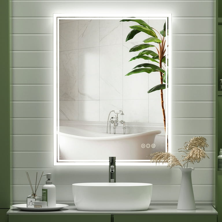 24 x 40 LED Backlit Mirror Bathroom Vanity with Lights 3 Colors LED Mirror for Bathroom Anti Fog Dimmable CRI90 Touch Button Water Proof Horizontal Vertical Lighted Wall Mounted Walmart