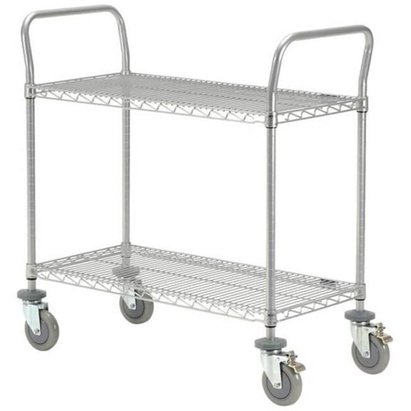 24 x 42 in. 2 Shelf Utility Cart-Polyurethane Casters in Chrome Finish- Chrome