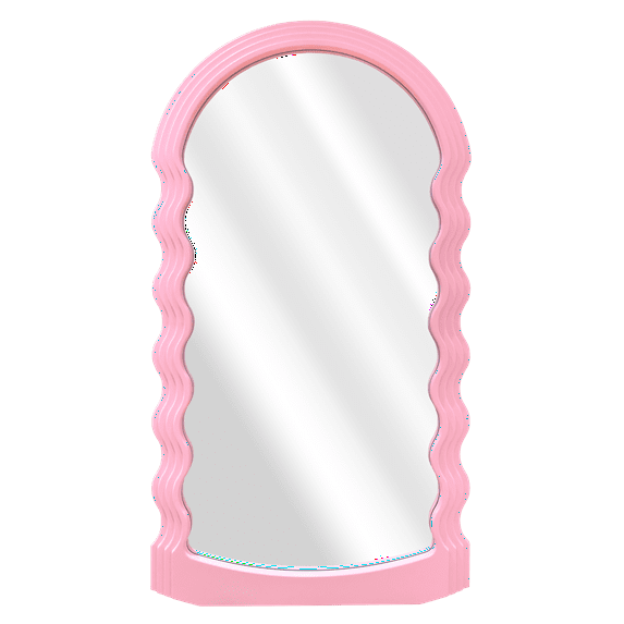 24 x 44" Arched Pink Wavy Wood Frame Mirror