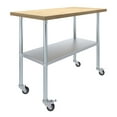 thumbnail image 1 of 24" x 48" Maple Wood Top Work Table with Adjustable Undershelf and Wheels, 1 of 9