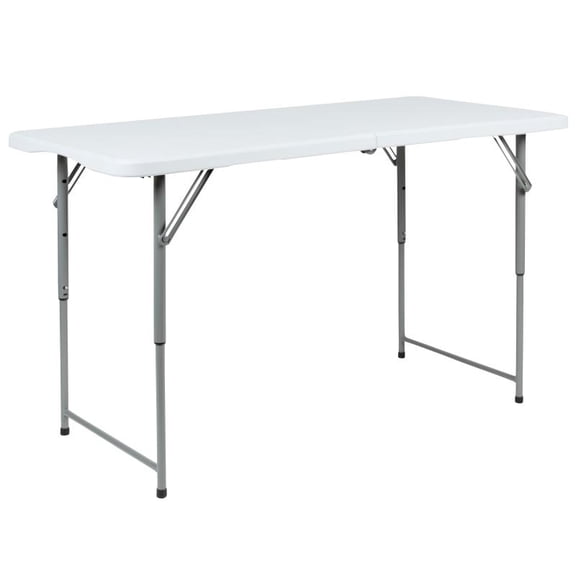 24'' x 48'' Rectangular Granite White Bi-Fold Plastic Folding Table with Height Adjustable - 4-Foot Bi-Fold Plastic Folding Table with Height Adjustable