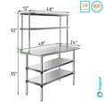 thumbnail image 1 of 24" x 48" Stainless Steel Work Table With Two Shelves | 12" Wide Double Tier Overshelf | Metal Kitchen Prep Table & Shelving Combo, 1 of 6