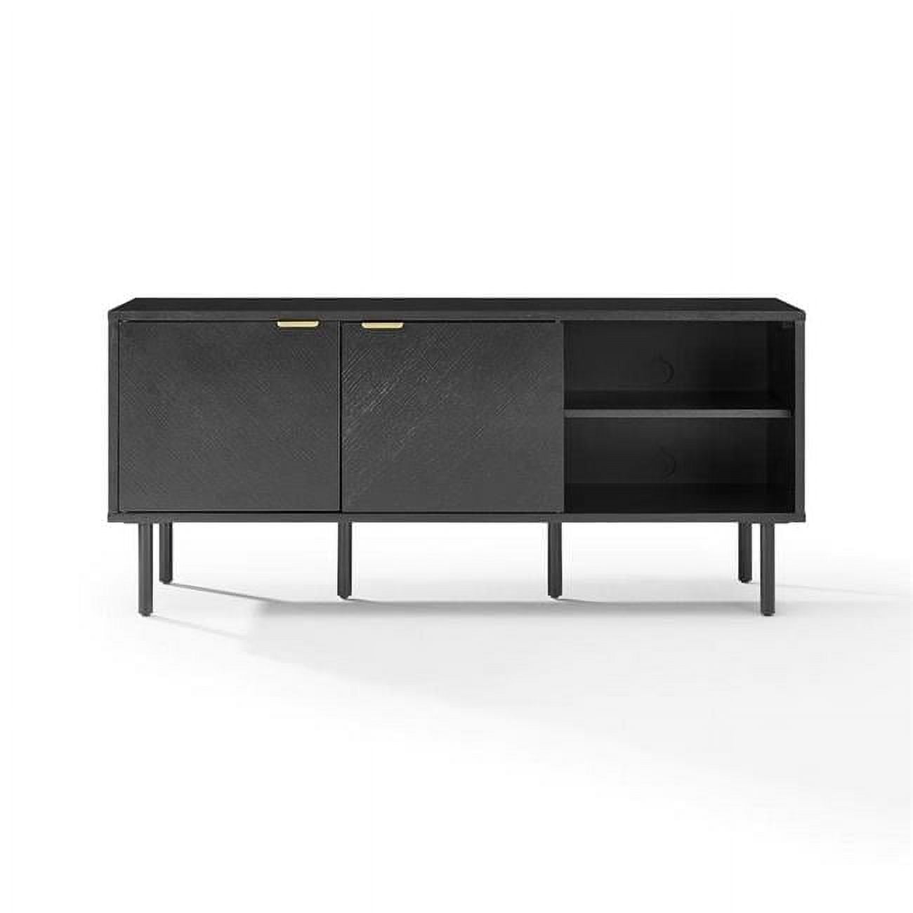 Brody Black Oak Record Storage Sideboard with Brass Handles