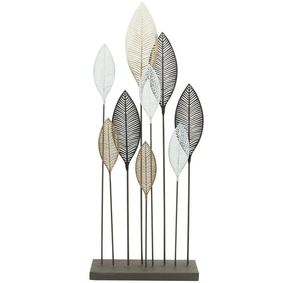24" x 60" Bronze Metal Leaf Sculpture with Black Base, by DecMode