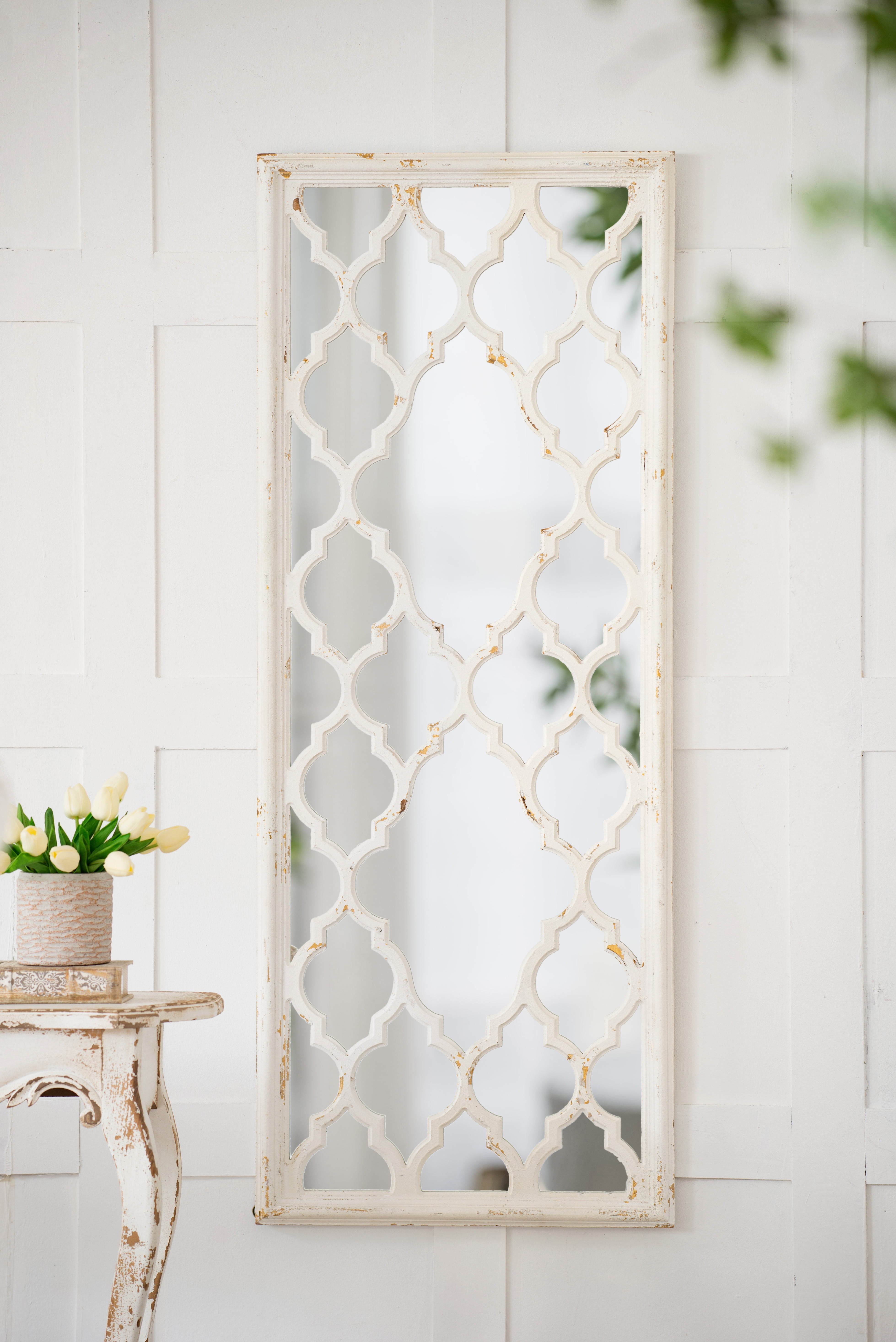 24" x 60" Distressed White Floor Mirror, Full Body Mirror for Bathroom ...