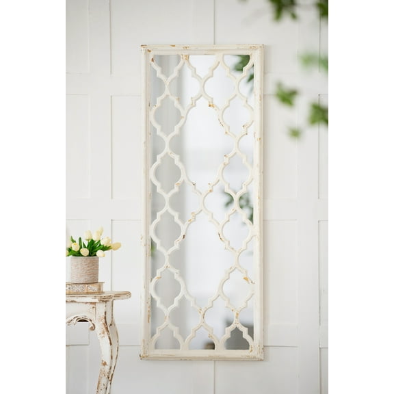 24" x 60" Distressed White Floor Mirror, Full Body Mirror for Bathroom Bedroom Living Room