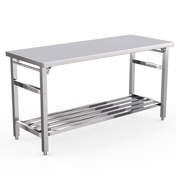 24 x 60 Inch Stainless Steel Folding Table, NSF Commercial Heavy Duty Prep and Work Table with Undershelf, Adjustable Storage Shelf, Kitchen Island Worktable for Restaurant Home