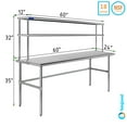 thumbnail image 1 of 24" x 60" Stainless Steel Open Base Table With 12" Wide Double Tier Overshelf | Metal Kitchen Prep Table & Shelving Combo, 1 of 6