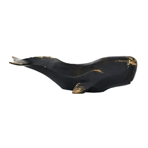 24" x 7" Black Polystone Handmade Whale Sculpture, by DecMode