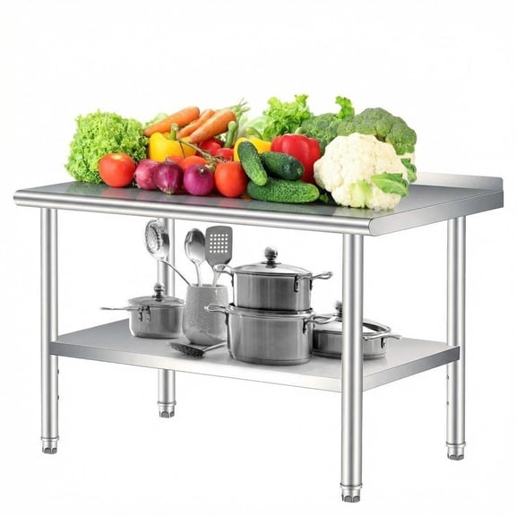 Tzou 24 x 72 Inch Commercial Prep Table, Heavy Duty Stainless Steel Workbench with Adjustable Shelf & Backsplash