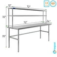 thumbnail image 1 of 24" x 72" Stainless Steel Open Base Table With 12" Wide Double Tier Overshelf | Metal Kitchen Prep Table & Shelving Combo, 1 of 6