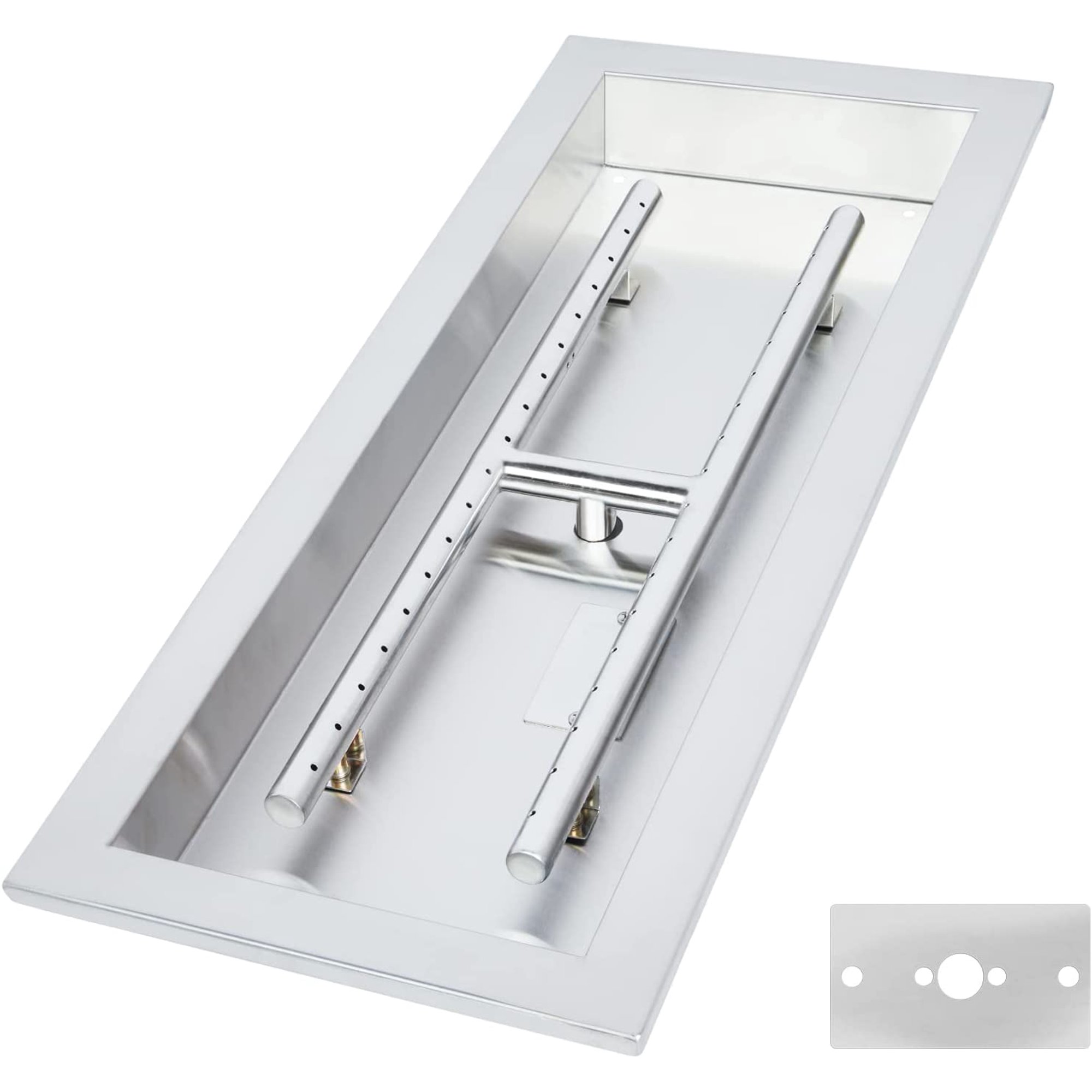 24 x 8 Inch Heavy Duty Stainless Steel Drop-in Fire Pit Pan u0026 Burner with H- Burner, Including Mounting Plates for Natural Gas u0026 Propane Fire Pit Insert  (Single Pack) - Walmart.com