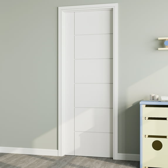 24" x 80" 6 Panel Modern Interior Door Slab, Molded Solid Core Door Panel as Barn Door, Pocket Door, French Door, Prehung Door - as Panty Door, Closet Door, Pre-finished & Paintable, White