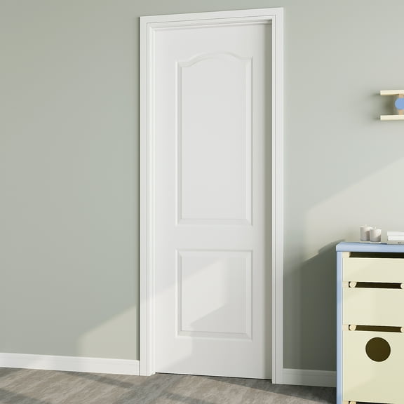 24" x 80" Arch Top 2 Panel Interior Door Slab, Molded Solid Core Door Panel as Barn Door, Pocket Door, French Door, Prehung Door - as Panty Door, Closet Door, Pre-finished & Paintable, White