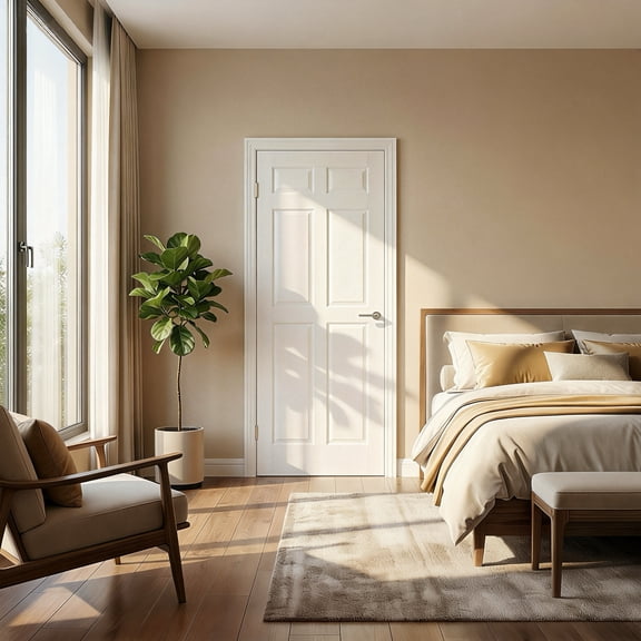 24" x 80" Primed Slab Door 6-Paneled Solid Core Wood Standard Door for Bedroom Livingroom Without Hardware Kit