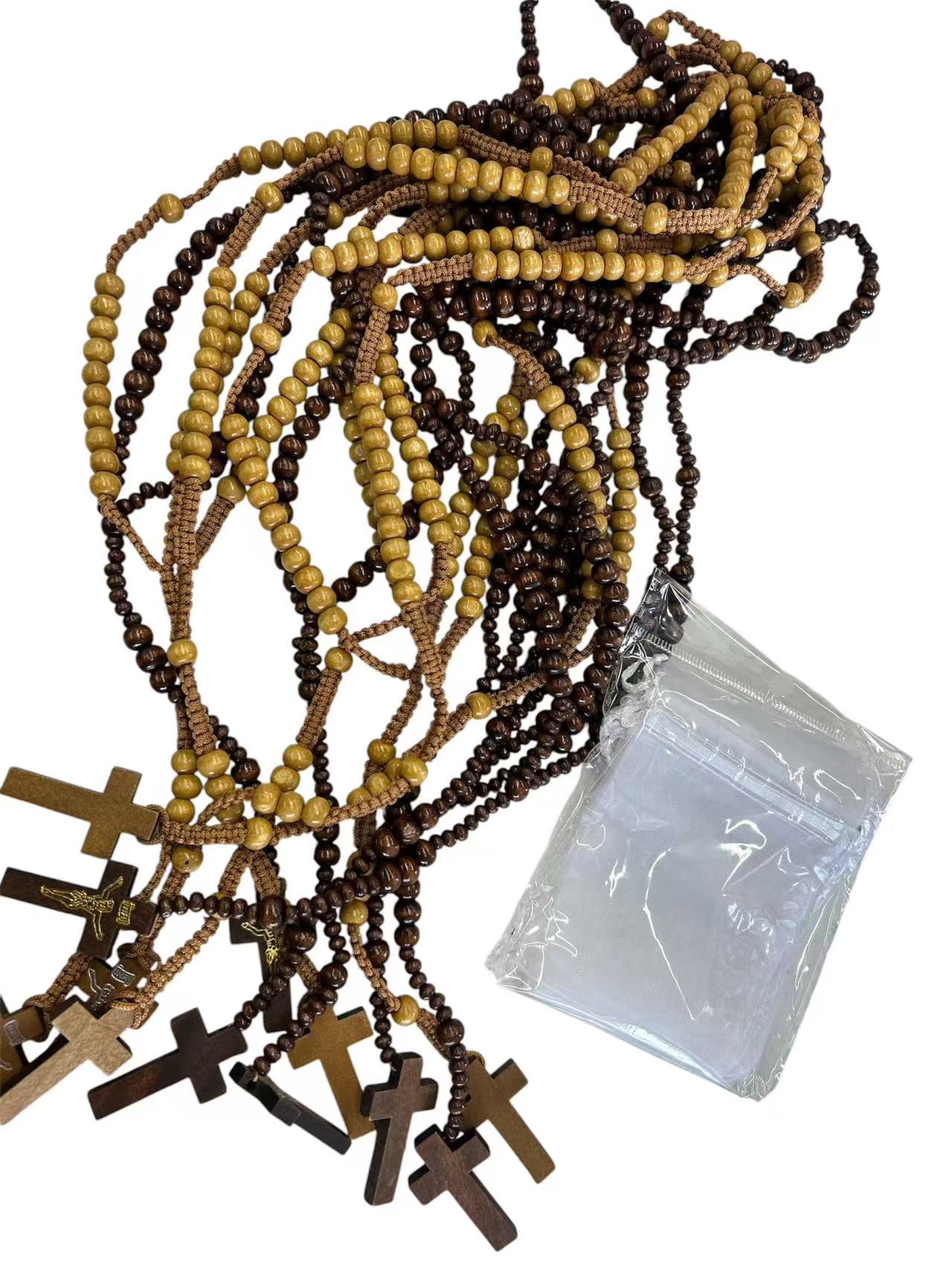 24 x Mixed Wood Rosary saint benedict Crucifix Necklace Wood Rosary Baptism favors