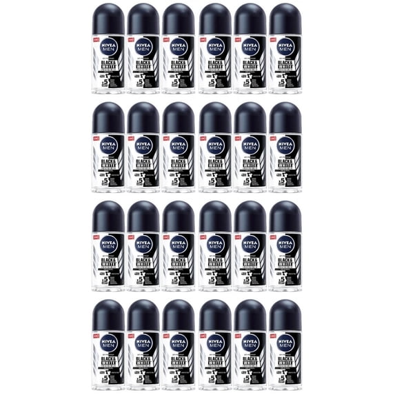 24 x Nivea for Men Invisible for Black & White 48 Hours Deodorant Roll on 50 Ml