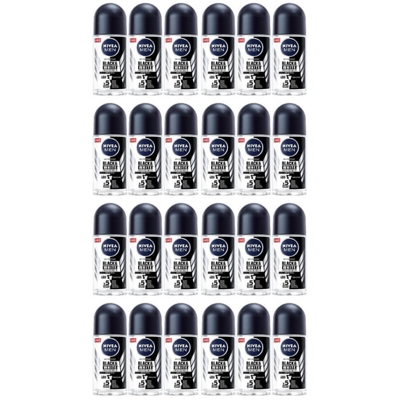 24 x Nivea for Men Invisible for Black & White 48 Hours Deodorant Roll on 50 Ml