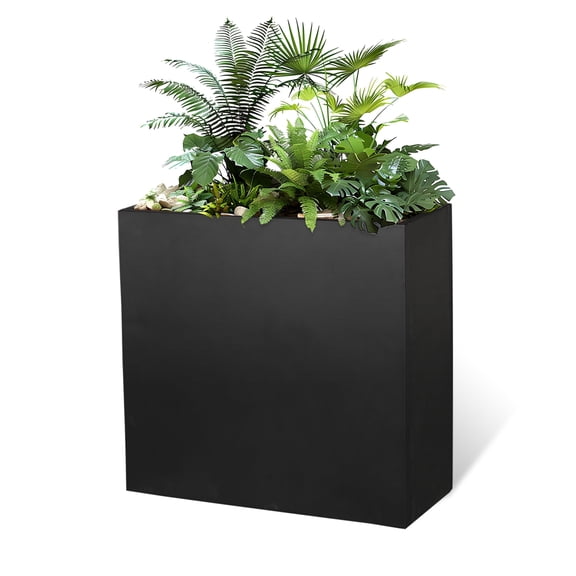 24"x10"x24" Rectangular Planter Box with Drainage Holes Removable Shelf Galvanized Steel Large Garden Planters for Outdoor Plants Tall Flower Vase Container for Yard Front Porch Patio, Black