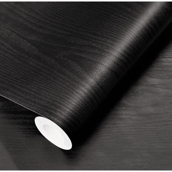 24" x118"Black Wood Wallpaper Peel and Stick Film Black Wallpaper Self Adhesive Removable Wallpaper for Countertop Furniture Kitchen Cabinet Vinyl Wallpaper Thickening Easy to Clean