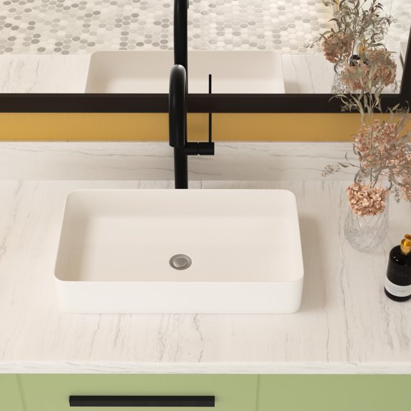 24"x14" White Rectangular Ceramic - Acid Resistant - Home Bathroom Use - Durable Construction