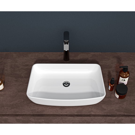 24"x15" Rectangular White Bathroom Vessel Sink | Modern Design for Home Bathrooms | High - Quality Ceramic with Low Absorption | Hassle - Free Countertop Installation