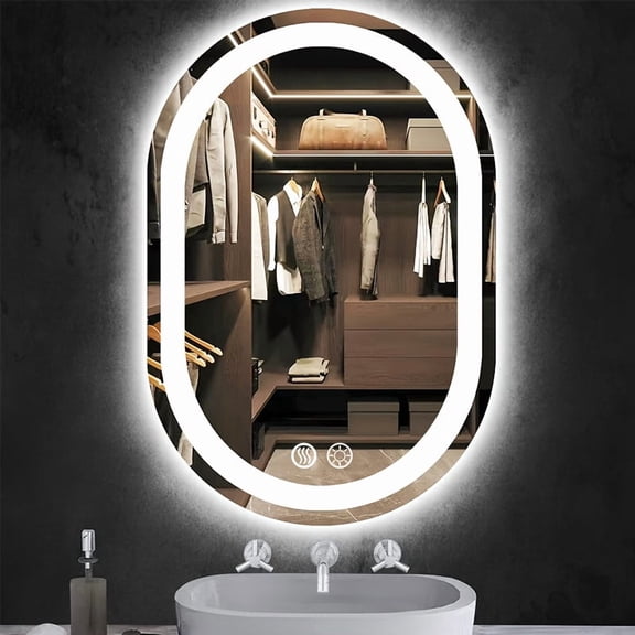 2416 Inch LED Bathroom Mirror Anti-Fog Touch Dimmer Smart Memory Plug Hardwired Wall Mount HD Makeup Shaving Vanity Mirror