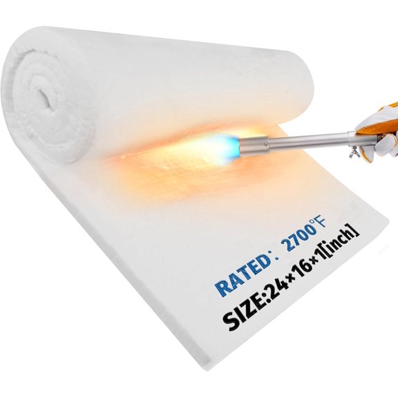24"x16"x1" Ceramic Fiber Insulation Blanket, Fireproof & Heat Resistant Up to 2700°F, Ideal for Wood Stove Baffle, Fireplaces, Kilns, Forges, Pizza Ovens and More