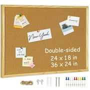 24"x18" Cork Board Bulletin Board, Wooden Framed Corkboard, Double Sided Corkboard, Vision Board and Decorative Hanging Pin Board for Home Decor