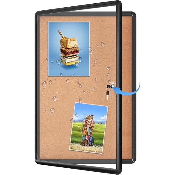 Enclosed Cork Bulletin Board Tamper-Proof Dispaly Case, Black Aluminium Frame, Shatter Resistant Lockable Bulletin Board, Enclosed Cork Board for School, Office,Commercial,Hospital etc(24"x18")