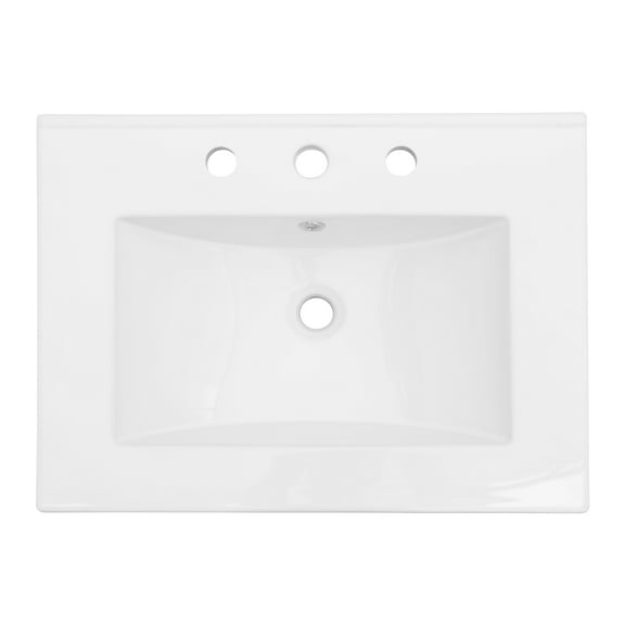 24"x18" White Ceramic Bathroom Vanity Top - Stain , Overflow, 3 Faucet Holes, Generous Area Ample Space