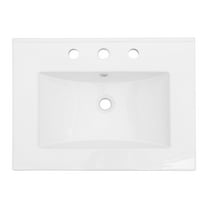 24"x18" White Ceramic Bathroom Vanity Top - Stain , Overflow, 3 Faucet Holes, Generous Area Ample Space