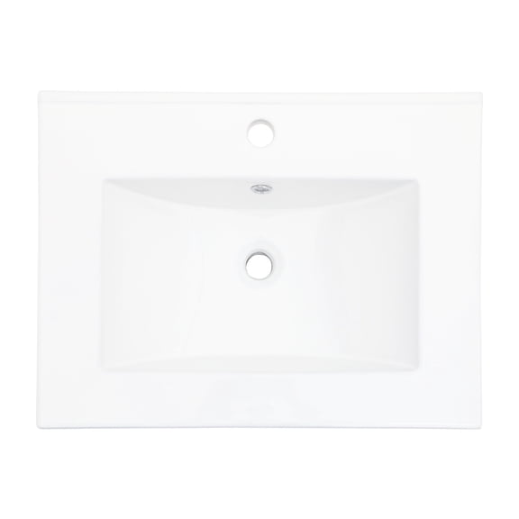 24"x18" White Rectangular Ceramic Vanity Top Sink with Overflow to Keep Bathroom Dry