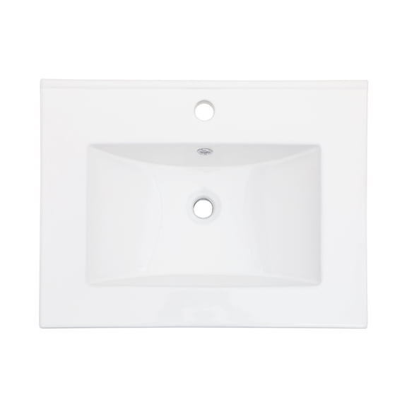 24"x18" White Rectangular Single Vanity Top with 1 Faucet Hole and Overflow(Sink Only)