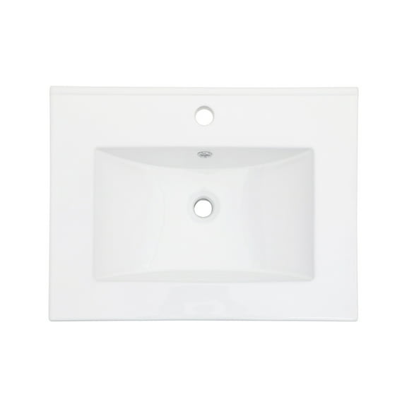 24"x18" White Rectangular Single Vanity Top with 1 Hole and Overflow(Sink Only)