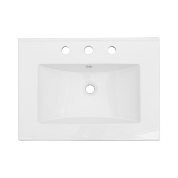 24"x18" White Rectangular Single Vanity Top with 3 Hole and Overflow(Sink Only)