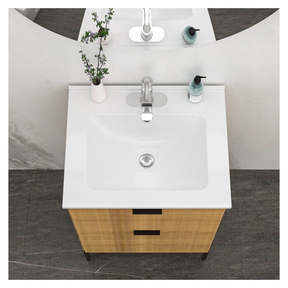 24"x19.7" White Rectangular Single Vanity Top with 1 Hole and Overflow(Sink Only)