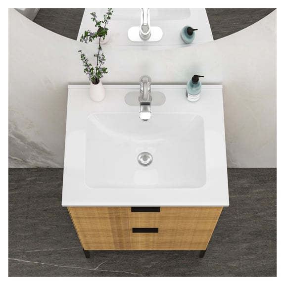 24"x19.7" White Rectangular Single Vanity Top with 1 Hole and Overflow(Sink Only)