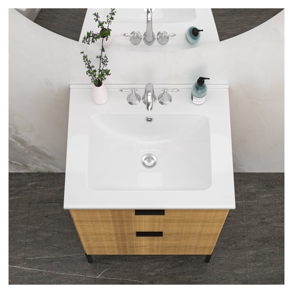 24"x19.7" White Rectangular Single Vanity Top with 3 Hole and Overflow(Sink Only)