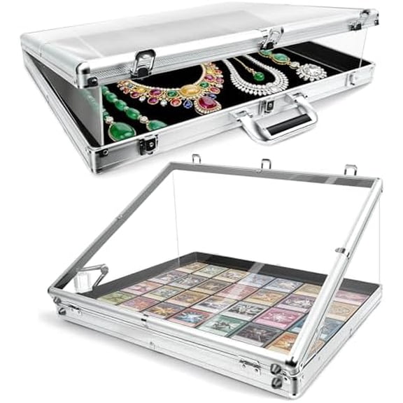 24"x20" Aluminum Show Display Case, Trade Show Display Case with Two Acrylic Support Plates, Table Top Portable Sports Showcase, for Jewelry, Cards, Collectibles, Silver$$Storage