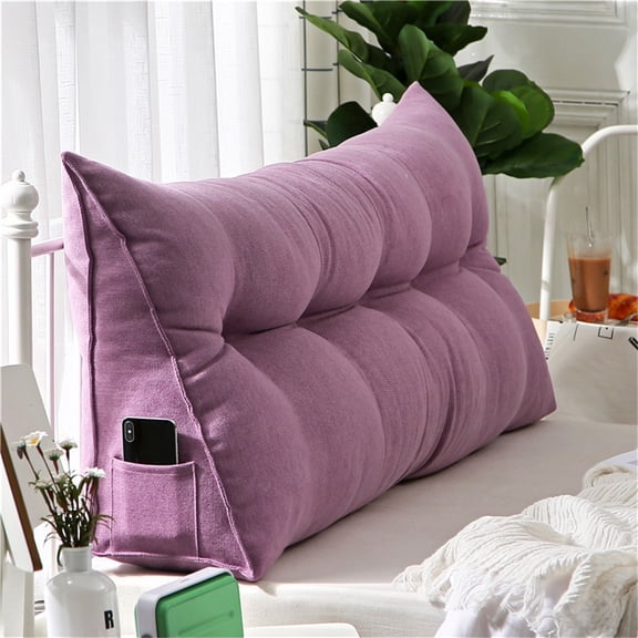 24"x20" Ergonomic Triangular Headrest Pillow for Double Bed Sofa, Backrest with Removable Cover, High-Density Fiber Filling, Perfect for Reading TV Resting, Violet Purple, By Harlik