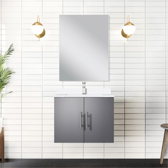 24"x22" Dark Grey Bath Vanity With White Quartz - Solid Wood Construction, Soft Close Feature, Copious Storage Space, Scratch And Stain Bathroom Counter, Pre-drilled For 1 Faucet Installation 24"w X