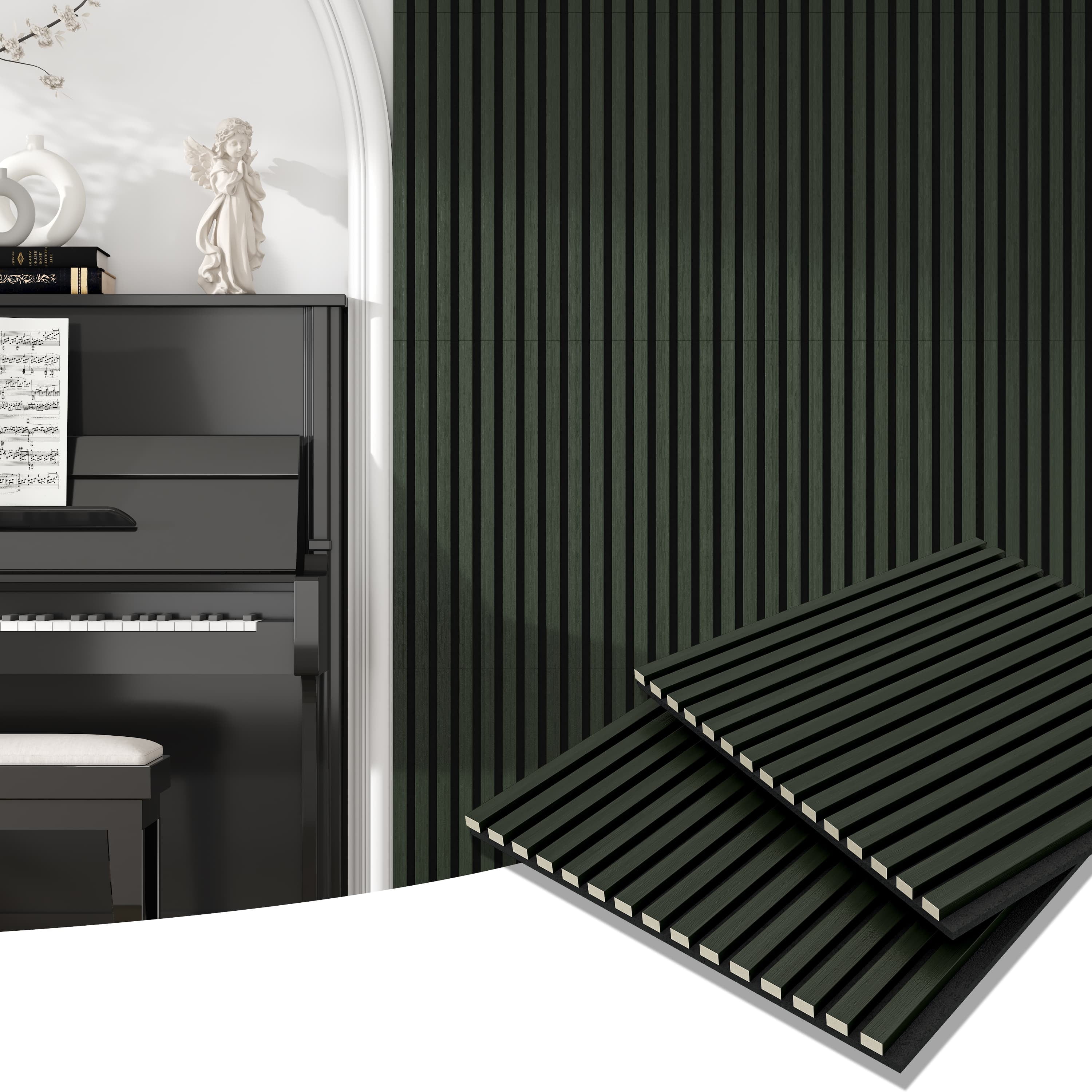 24"x24" Acoustic Slat Wood Wall Panel 3D Slatted Wall Panels 4Pcs,Black ...